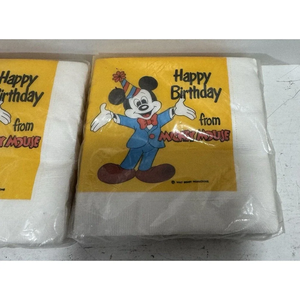 Lot of 2 vintage sealed packages Disney Mickey Mouse Happy Birthday napkins